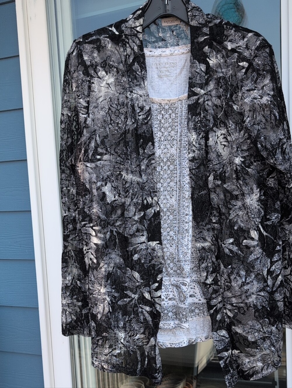 Chico's Black and White Floral Sheer Open-Front Blazer